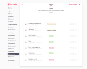 Captura de pantalla de Factorial dins de la pestanya de despeses